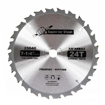 SUPERIOR STEEL 7-1/4-Inch 24-Tooth Carbide Tipped, 5/8-Inch Arbor Framing Saw Blade with Diamond Knockout 25040
